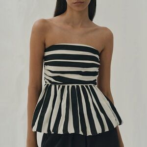 Classic Black & White Striped Bubble Peplum Tube Top NWT